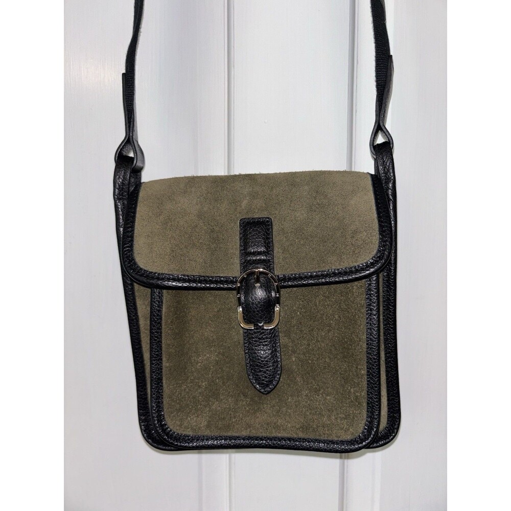 Longchamp le Foulinee Crossbody Bag Olive Green Suede w/Canvas Strap